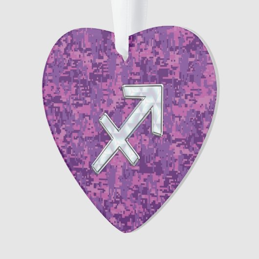 Sagittarius Zodiac Symbol on Fuchsia Digital Camo Ornament (voorkant)