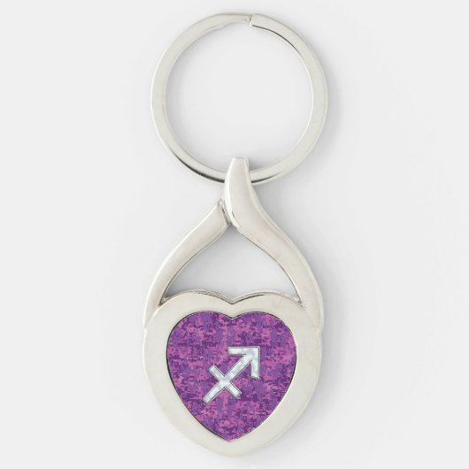 Sagittarius Zodiac Symbol on Fuchsia Digital Camo Sleutelhanger (Voorkant)