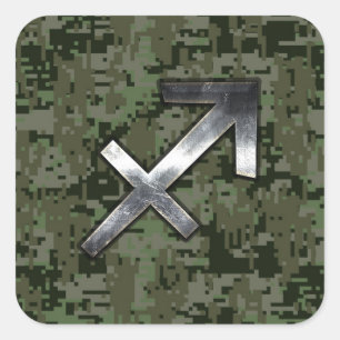 Sagittarius Zodiac Symbol on Green Digital Camo Vierkante Sticker