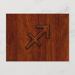 Sagittarius Zodiac Symbol op Mahogany Wood Decor Briefkaart