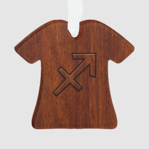 Sagittarius Zodiac Symbol op Mahogany Wood Decor Ornament
