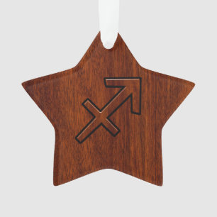 Sagittarius Zodiac Symbol op Mahogany Wood Decor Ornament