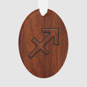Sagittarius Zodiac Symbol op Mahogany Wood Decor Ornament