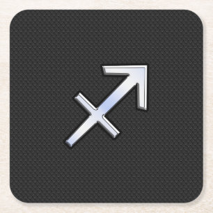 Sagittarius Zodiac Symbool op zwarte slangenhuid Vierkante Kartonnen Onderzetter