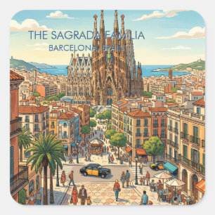 Sagrada Familia Barcelona Spanje Reizen Kunst Vint Vierkante Sticker