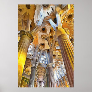 Sagrada Familia. Binnenkant. Aanzicht 16. Poster