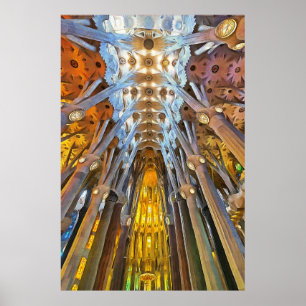Sagrada Familia. Binnenkant. Aanzicht 21. Poster