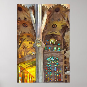 Sagrada Familia. Binnenshuis. Uitzicht 11. Poster