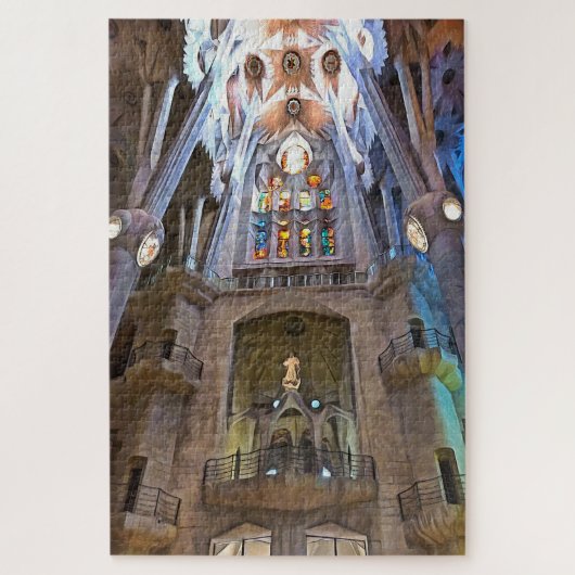 Sagrada Familia. Binnenshuis. Uitzicht 25. Legpuzzel (Verticaal)