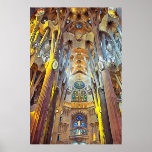 Sagrada Familia. Binnenshuis. Uitzicht 29. Poster