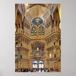 Sagrada Familia. Binnenshuis. Uitzicht 32. Poster