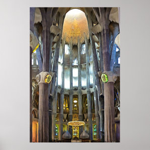 Sagrada Familia. Binnenshuis. Uitzicht 6. Poster