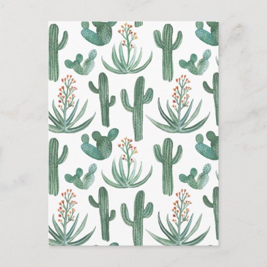 Saguaro Cactus Aloë Waterverf Patroon Eenvoudig Ch Briefkaart (Voorkant)
