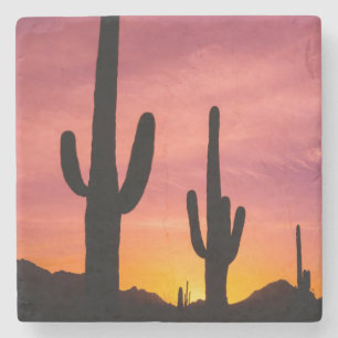 Saguaro cactus bij zonsopgang, Arizona Stenen Onderzetter