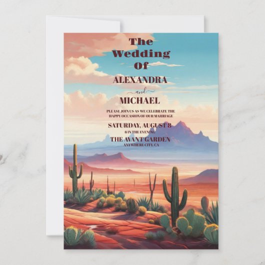 Saguaro Cactus Desert Landschap Bruiloft Kaart (Voorkant)