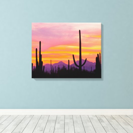 Saguaro Cactus Forest op Sunset Canvas Afdruk (Insitu (Houten vloer))