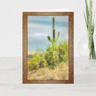Saguaro Cactus Green Trees Digital Waterverf Kaart