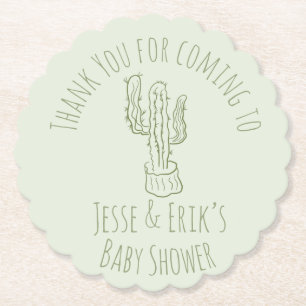 Saguaro Cactus Hand Getekende Groene Baby Shower Kartonnen Onderzetters
