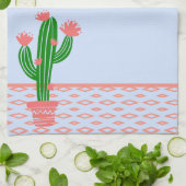 Saguaro Cactus, koraal Roos en lichtblauw Theedoek (Gevouwen)