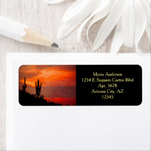 Saguaro Cactus Silhouette Arizona Red Sunset Etiket