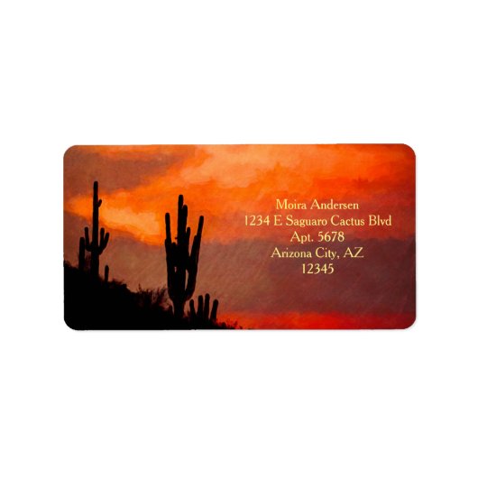 Saguaro Cactus Silhouette Arizona Red Sunset Etiket (Voorkant)