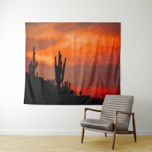Saguaro Cactus Silhouette Arizona Red Sunset Wandkleed (In Situ (horizontaal))