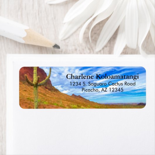 Saguaro Cactus Sonoran Desert Blue Sky Clouds Etiket (Insitu)