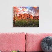 Saguaro Cactus Superstition Mountain Sunset 14x11 Canvas Afdruk (Insitu (Woonkamer))