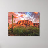 Saguaro Cactus Superstition Mountain Sunset 24x18 Canvas Afdruk (Voorkant)