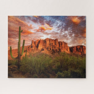 Saguaro Cactus Superstition Mountain Sunset Art Legpuzzel