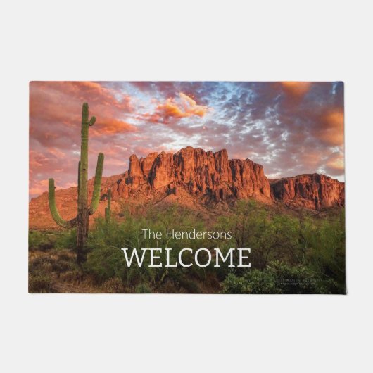 Saguaro Cactus Superstition Mountain Sunset Clouds Deurmat (Voorkant)