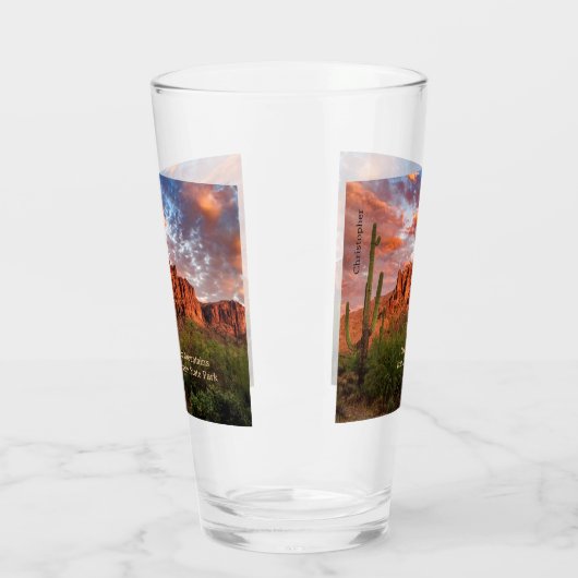 Saguaro Cactus Superstition Mountain Sunset Clouds Glas (Links)