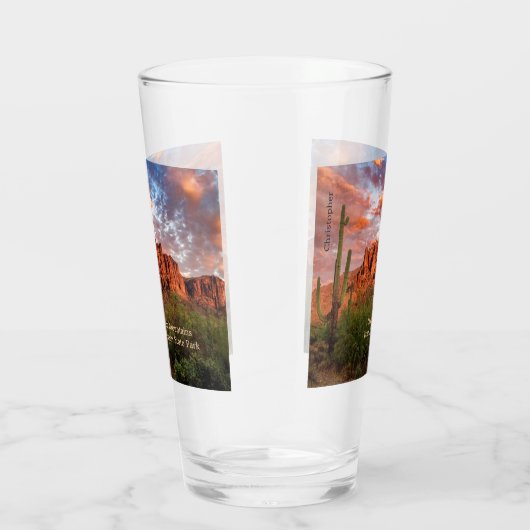 Saguaro Cactus Superstition Mountain Sunset Clouds Glas (Rechts)