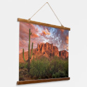 Saguaro Cactus Superstition Mountain Sunset Clouds Hangend Wandkleed (Gebogen)