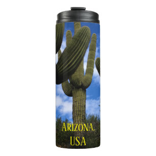 Saguaro Cactus Trio / Blue Sky & Clouds / Arizona Thermosbeker