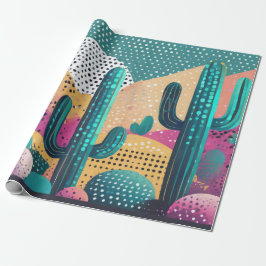 Saguaro cactussen in landschap gestippelde achterg cadeaupapier