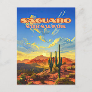 Saguaro Nationaal Park Arizona Desert Cactus Retro Briefkaart