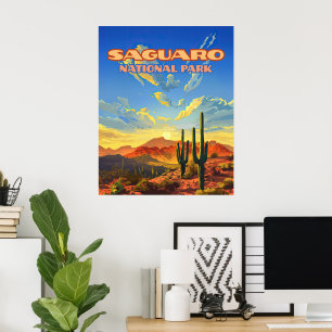 Saguaro Nationaal Park Arizona Desert Cactus Retro Poster