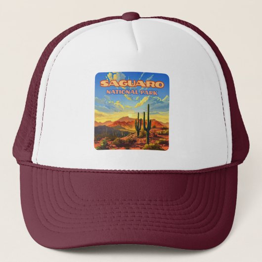Saguaro Nationaal Park Arizona Desert Cactus Retro Trucker Pet (Voorkant)