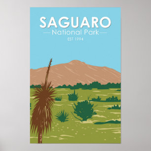 Saguaro National Park Arizona Rincon Peak Retro Poster
