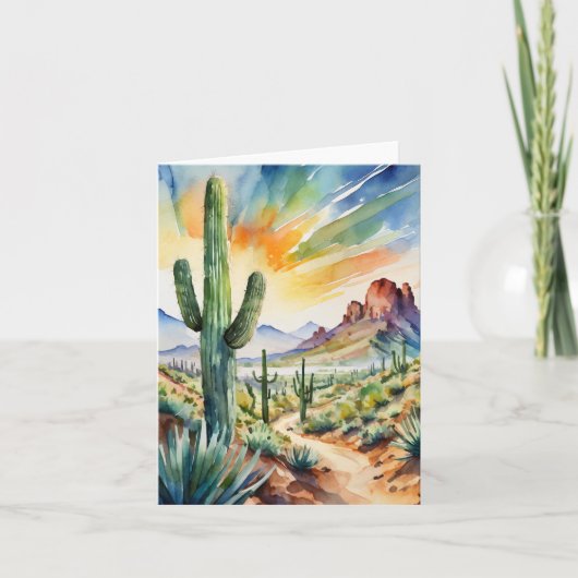 Saguaro Waterverf Stationery Kaart (Voorkant)