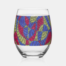 Sahar | Kleurrijke Abstracte Handgetekende Wijn Gl