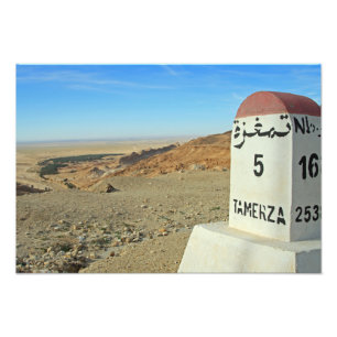 Sahara-mijlpaal, Tunesië Foto Afdruk