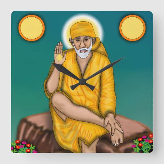 Sai Baba Clock Vierkante Klok (Voorkant)