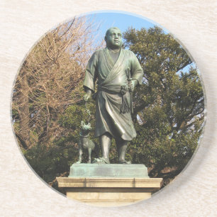 Saigo Takamori (de laatste Samurai) & Dog Statue Zandsteen Onderzetter