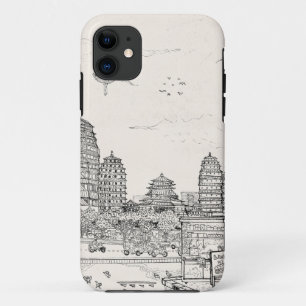 Saigon Pagoda Vietnam Cityscape Pen Inkttekening iPhone 11 Hoesje