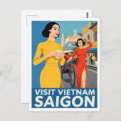 Saigon Vintage Reisposter | Bezoek Vietnam Briefkaart (Voorkant / Achterkant)