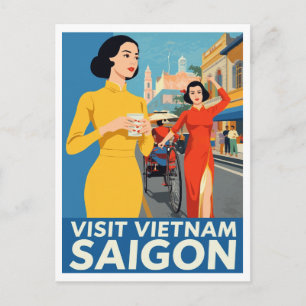 Saigon Vintage Reisposter   Bezoek Vietnam Briefkaart