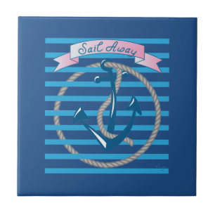 Sail Away Nautical Anchor met blauwe strepen Tegeltje