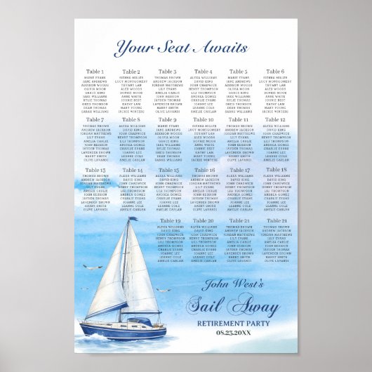 Sail Away Retirement Party Seating Chart Poster (Voorkant)